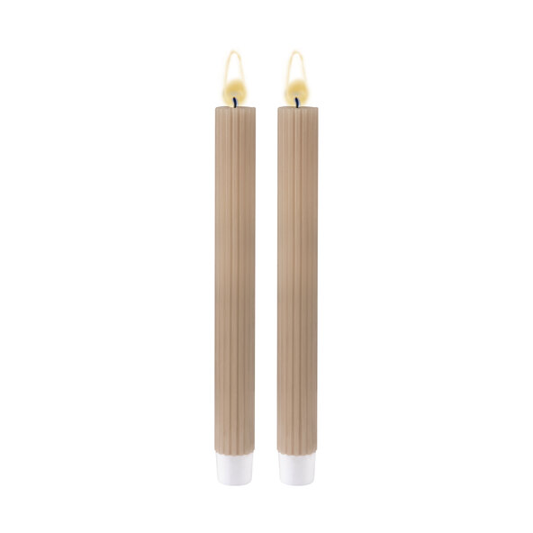 LED-Echtwachskerze, lang gerippt, creme, 2 x 2er Set