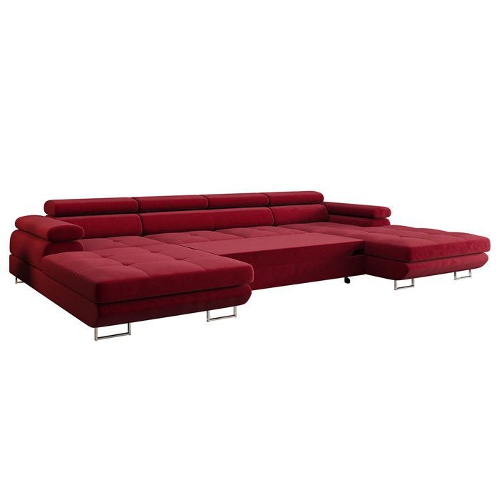 Ayden - 7-seater U-shaped panoramic sofa bed with storage and adjustable fabric headrests - Plum