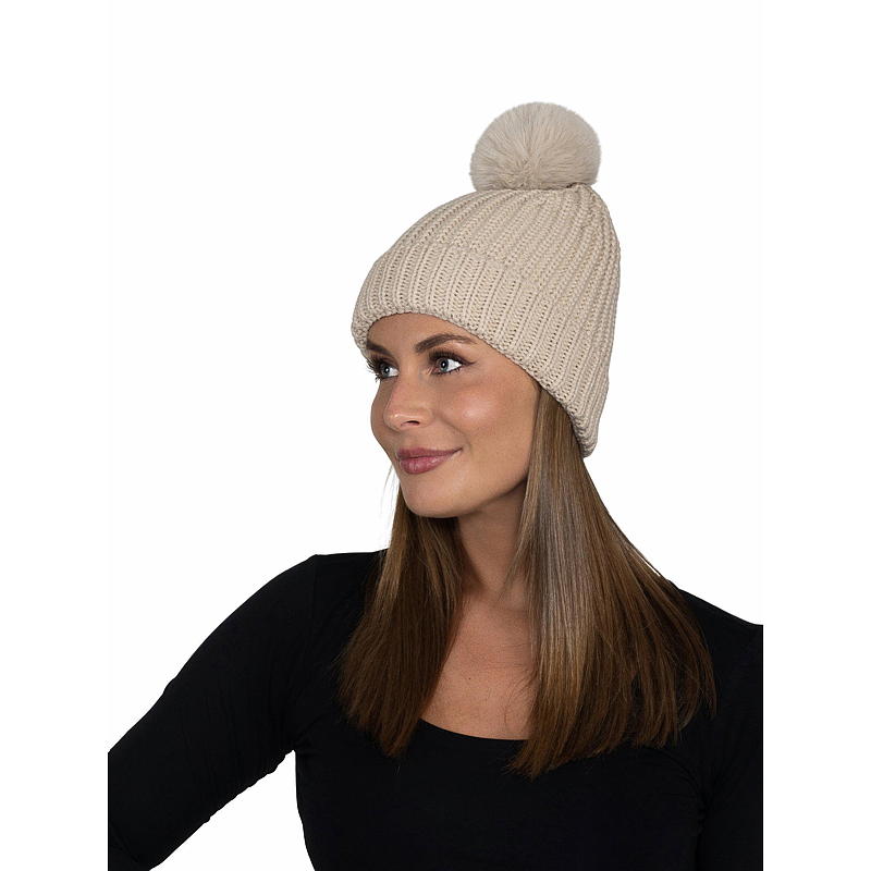 Mössa med teddyfoder, beige