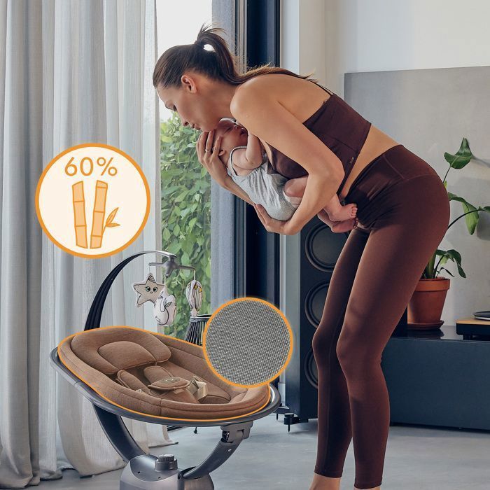 Balanço Elétrico para Bebê LIONELO Blossom - Capa com 60% de Bambu - 5 Movimentos - Melodias - Controle Remoto - Cinza