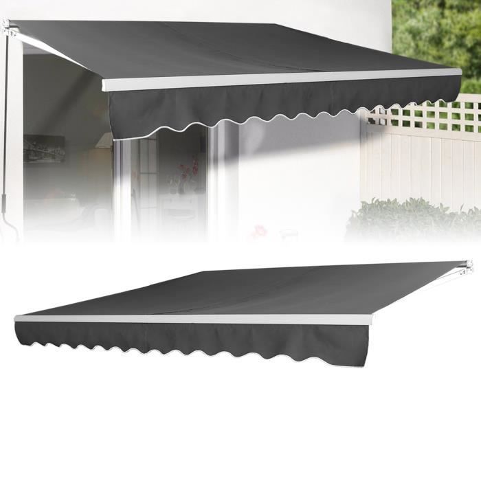 Store Banne - LZQ - Gris foncé - Angle Réglable - Sans Perçage - 3,6 x 3m