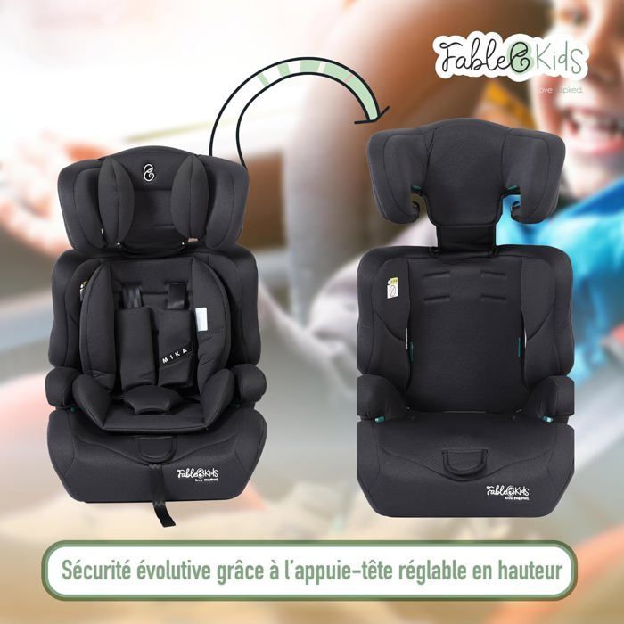 FableKids Siège auto pour enfants | Ceinture de sécurité à 3 points | Siège auto pour enfants 76-150 cm | Gris