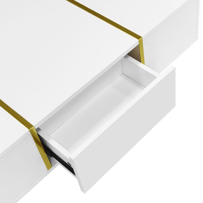 Tavolino da caffè - SOMUBI - Moderno - 2 cassetti - MDF - 100x60x41,5 cm - Bianco lucido