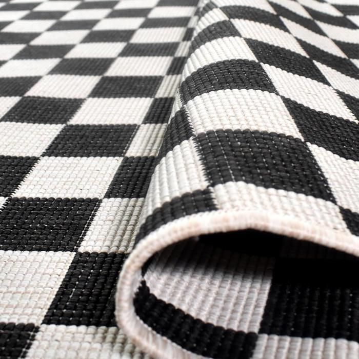 Tapis extérieur, kilim reversible 160x230 motif damier LYN2 X REVERSIBLE noir et blanc