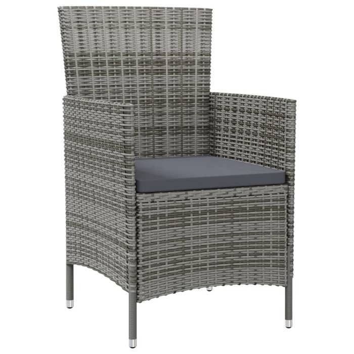 Conjunto de comedor de exterior - vidaXL - Resina de mimbre - Gris - Mesa 90x90x75 cm - Silla 61x60x88 cm