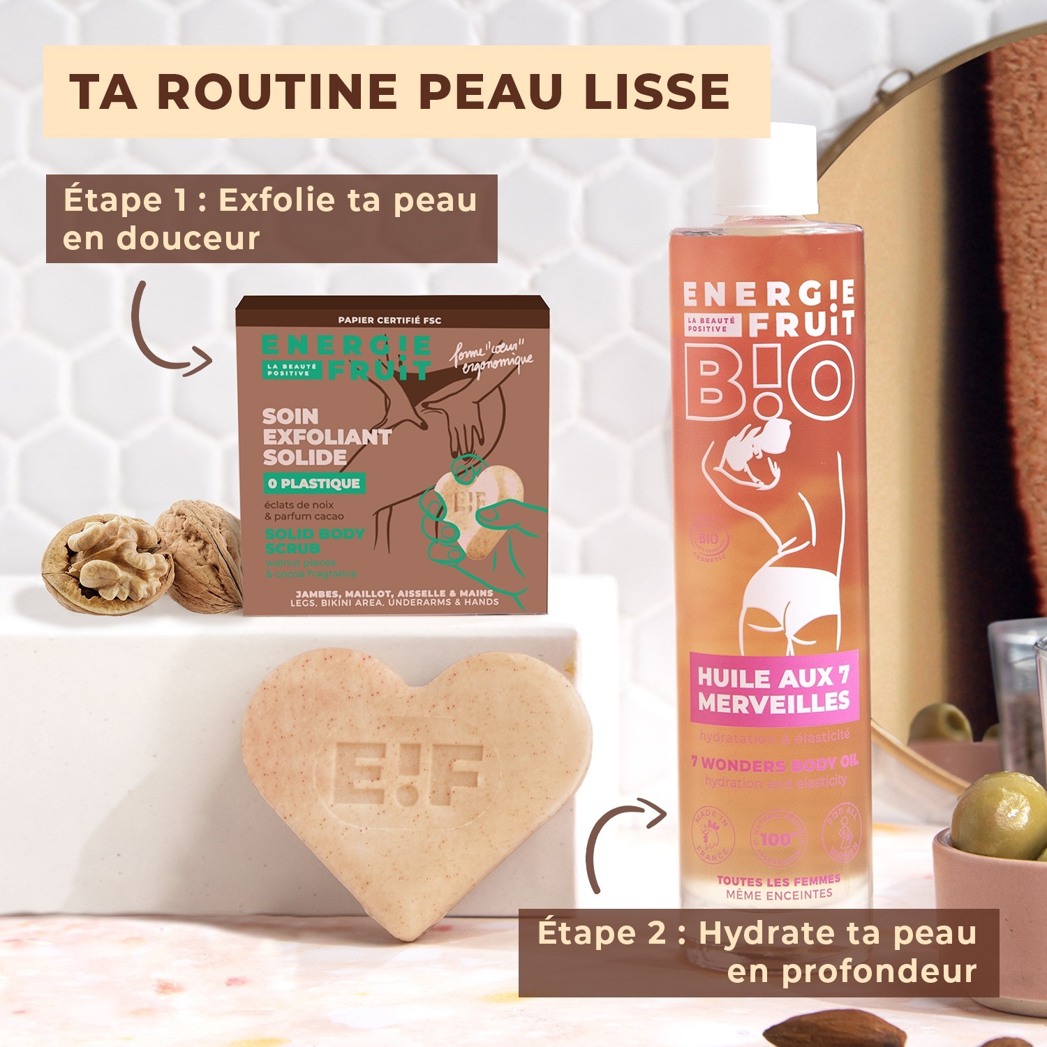 Energie Fruit soin exfoliant solide - eclat de noix & huile amande douce - parfum cacao