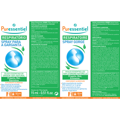Puressentiel Respiratoire Spray Gorge Spray Respiratory for Throat 15 ml 15 ml