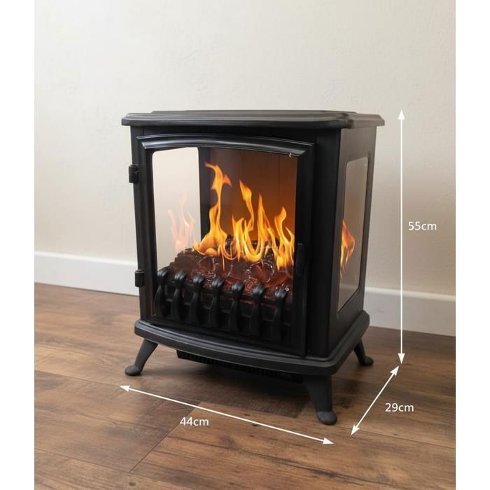 CHEMIN'ARTE - Fire Glass Zwarte elektrische haard met 3D-vlameffect, verwarming, onderhoudsvrij
