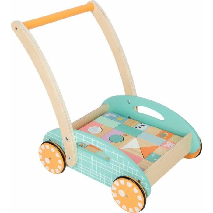 Speelgoedkar - Kleine kar - 34 pastelkleurige kubussen - Wielen met rubberen coating