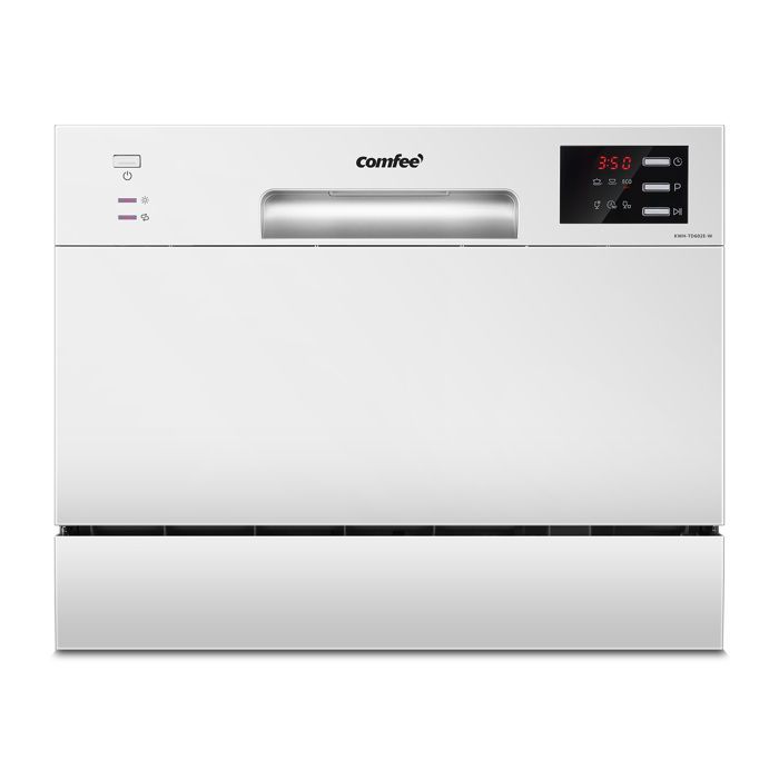 Comfee CDWTT602EWD Freestanding Dishwasher, 55cm Wide, 47dB, 6 Place Settings, 6 Programs, White LED Display, Energy Class D