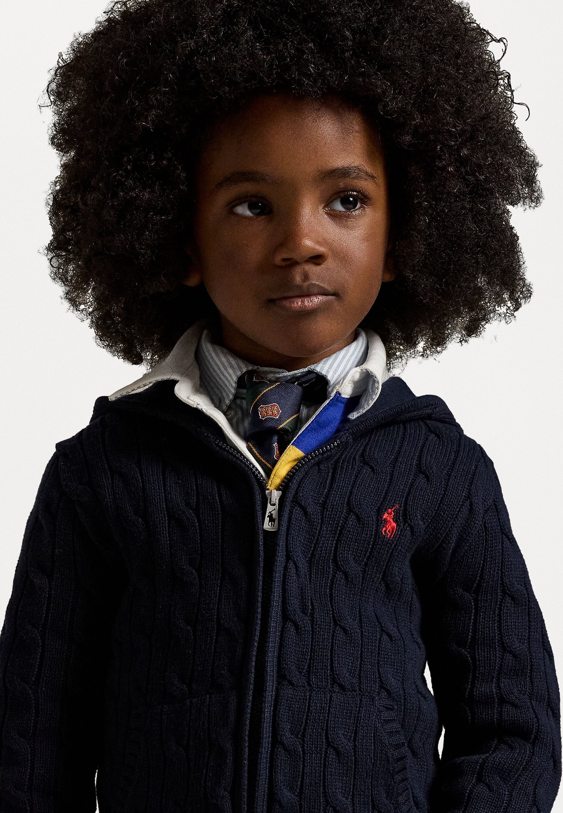 Polo Ralph Lauren Cardigan aus Baumwolle mit Zopfmuster und durchgehendem Reißverschluss – marineblau