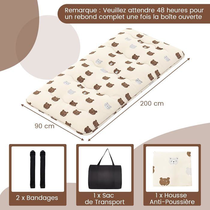 Colchón futón japonés GOPLUS, 1 persona, 90x200 cm - Cama enrollable para el suelo, portátil con bolsa de transporte, marrón