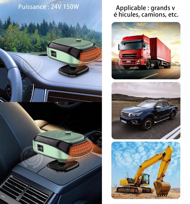 INN-autonlämmitin 24 V 150 W 1,4 m 360 astetta pyörivä lanka, sulatus, huurteenpoisto, lämmitys, jäähdytys, sopii suuriin ajoneuvoihin