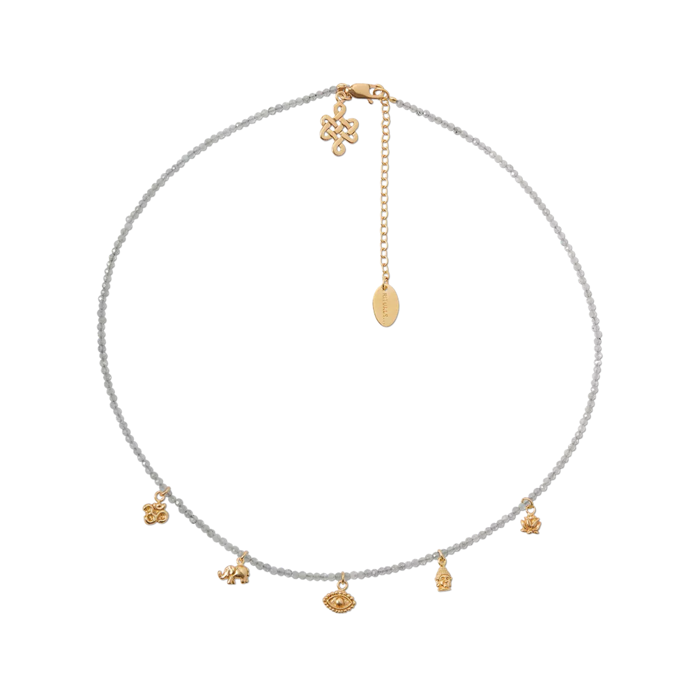 Collar con colgante de cuentas de la Casa de los Rituales, collar chapado en oro con piedra preciosa