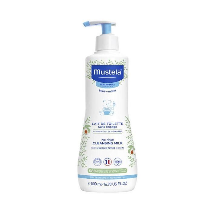 Mustela Baby No-Rinse Cleansing Milk 500ml - Gentle Cleanser with Organic Avocado
