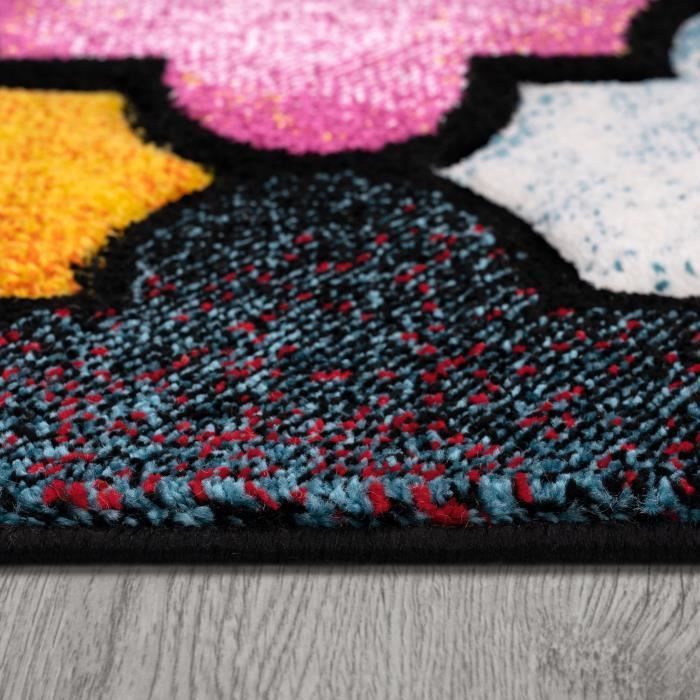 Alfombra Paco Home para sala de estar/dormitorio, para adultos, pelo corto, diseño oriental moderno en 3D, rojo, amarillo, azul, 200x290 cm