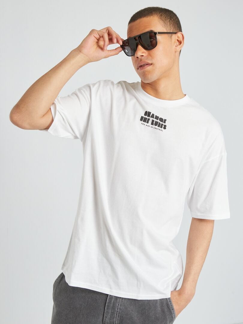 Bedrukt T-shirt met korte mouwen - Wit