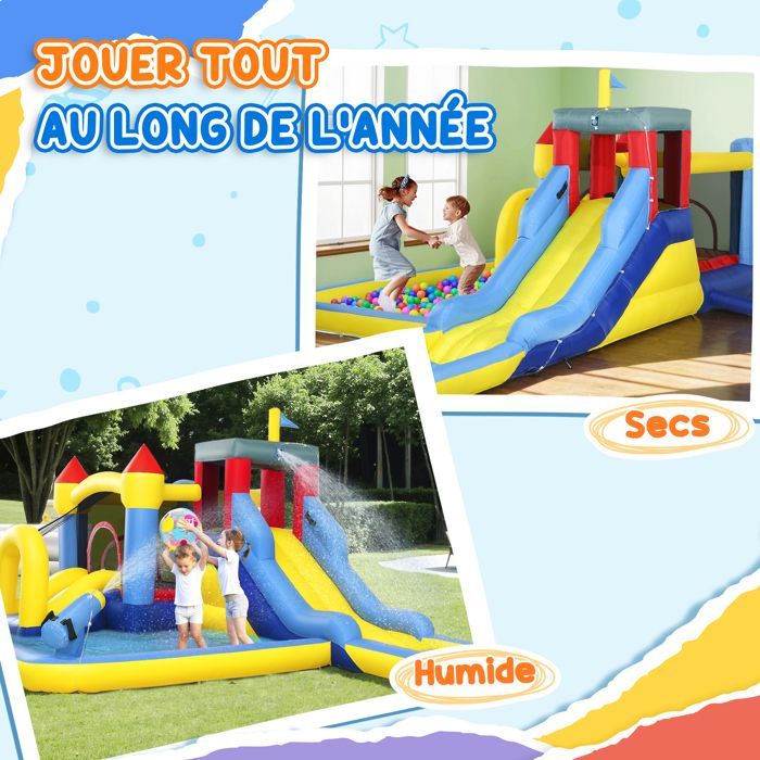 Inflatable castle - AIYAPLAY - blower included - water park with slides, trampoline, climbing wall, cannon, basketball hoop