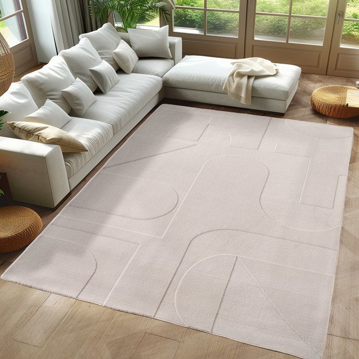 Carpetsale24 Tapis à motif boho 120x170 cm crème, scandinave, lavable, doux, effet 3D, idéal pour salon ou chambre