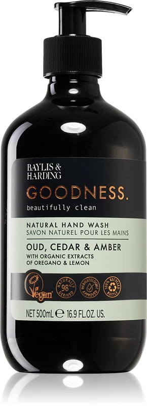 Naravno tekoče milo za roke Baylis & Harding Goodness Oud, cedra in jantar