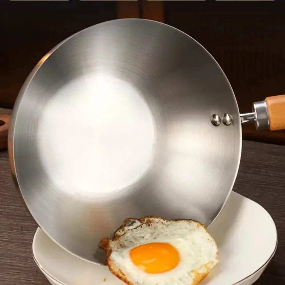 Poêle antiadhésive en acier inoxydable 430, petite poêle wok, compatible avec les plaques à induction et les cuisinières à gaz, sans revêtement, idéale pour la cuisine et les soupes.