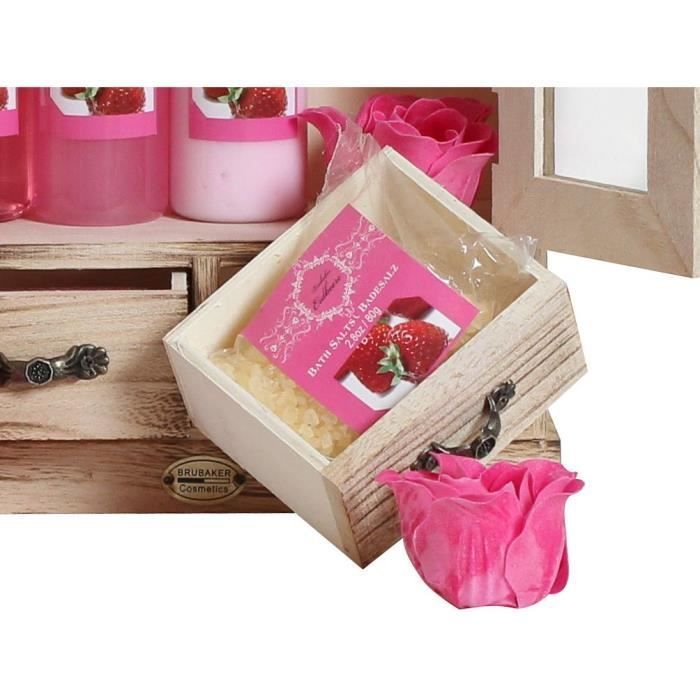 BRUBAKER Cosmetics - Coffret de bain - Fraise - 10 Pièces - Armoire en Bois - Idée cadeau