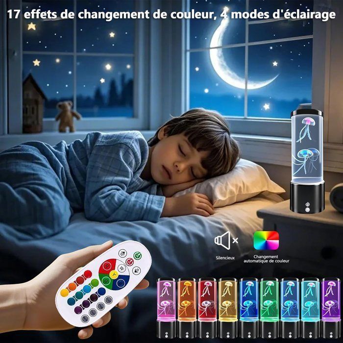 Jouet Enfant Lampe Meduse,Télécommande,Jellyfish Lampes à lave 17Effets de Lumière,Méduse pour Chambre des Enfants Maison Bureau