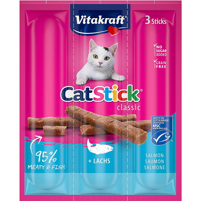Palitos para gatos Vitakraft, paquete de 3, salmón MSC