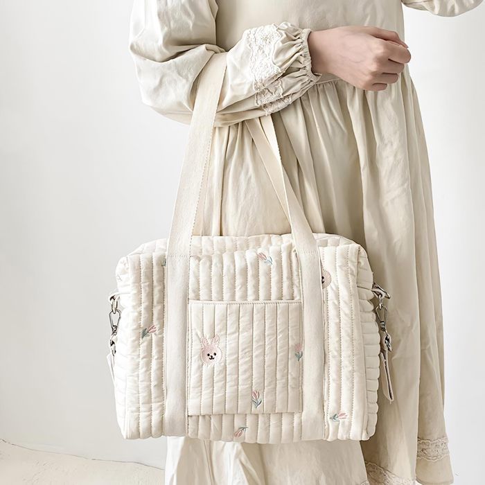 Bolso cambiador grande bordado para bebé, bolso de viaje, bolso de maternidad, bolso cambiador con correa para el hombro, conejo