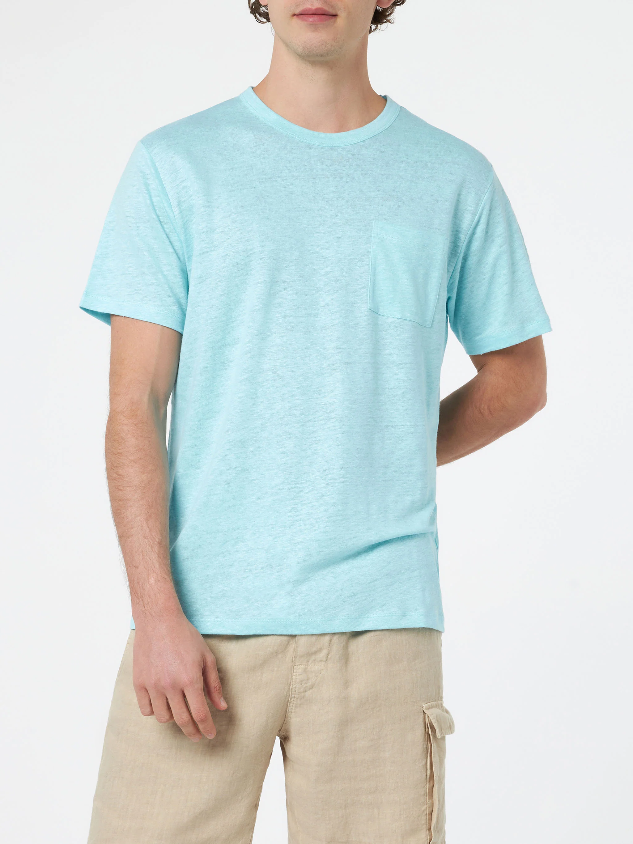 Ecstasea heren T-shirt van linnenjersey in aquagroen met zakje