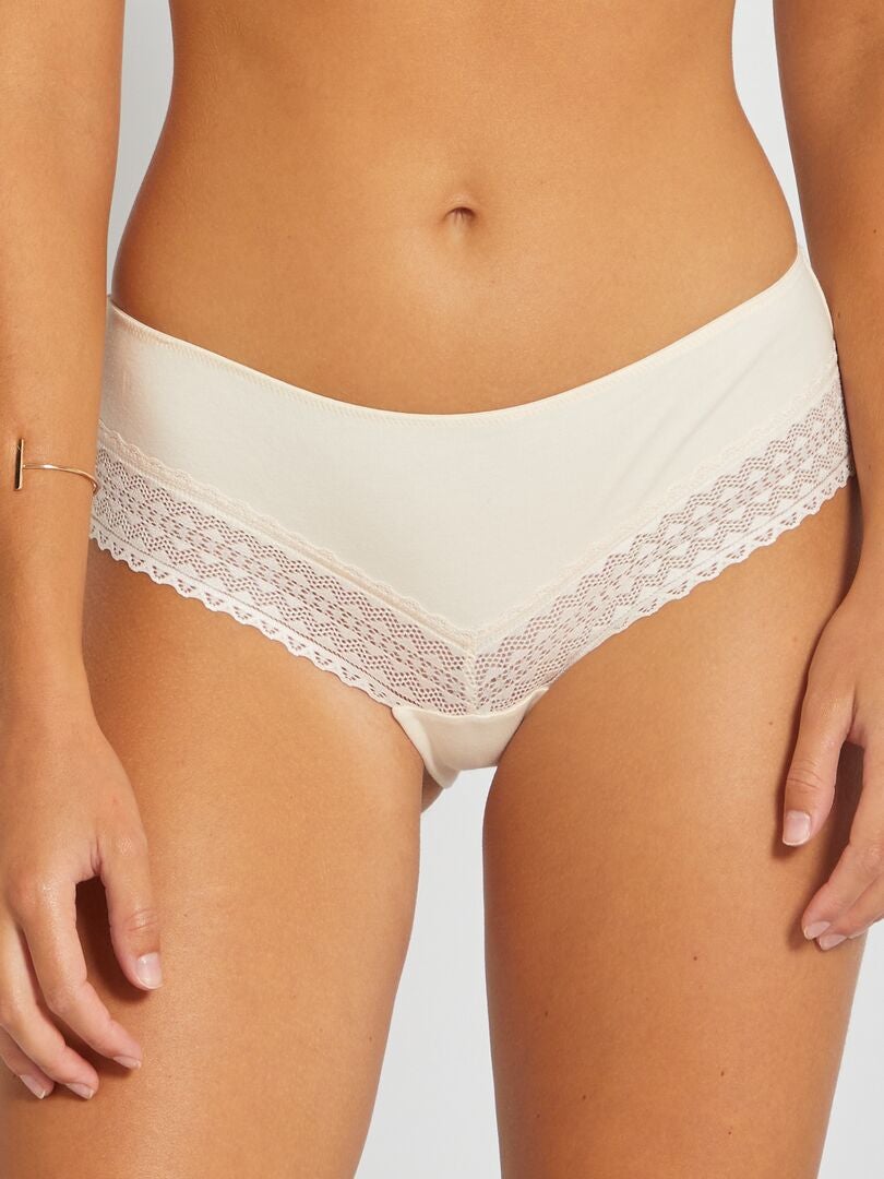 Conjunto de 3 calcinhas de algodão e renda - BEGE