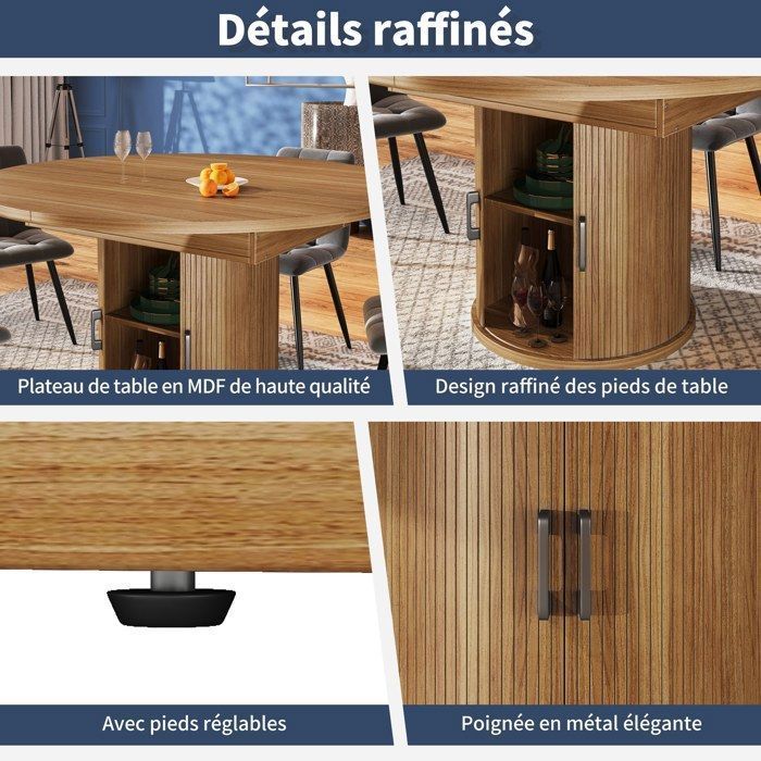 Ausziehbarer runder Esstisch 118–158 x 118 x 76 cm, 6-Personen-Esstisch mit Stauraum für Wohn-/Esszimmer – Walnuss