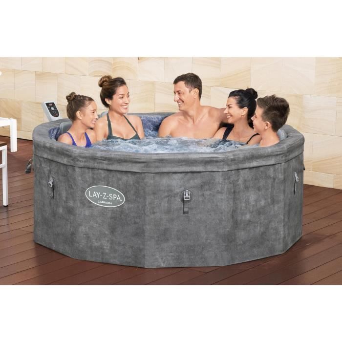 Spa gonflable BESTWAY - Lay-Z-Spa Carrara - 140 airjets - 170 x 65 cm - 4 à 6 places - Rond (couverture, cartouche, 4 appuie-tête)