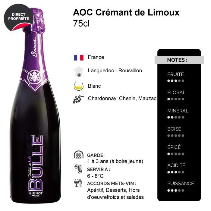 Crémant de Limoux Création de la Bulle Blanc - Paquete de 6 x 75 cl - Maison Guinot - Vino blanco espumoso AOC de Languedoc-Rosellón