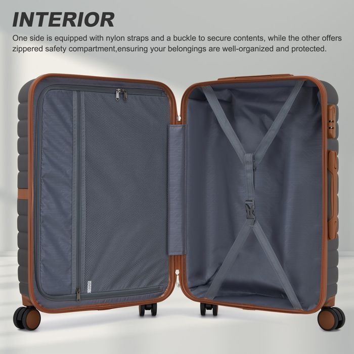 Maleta Kono mediana rígida de 66,5 x 45,5 x 25,5 cm, ABS+PC, con 4 ruedas y cerradura, tipo carrito de viaje, 62 L, gris.