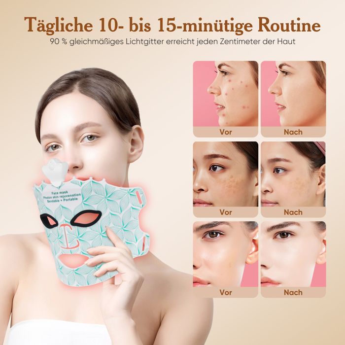 LED-gezichtsmasker voor lichttherapie, zacht siliconen, gezichtsmasker voor lichttherapie voor gezicht en hals, anti-aging, verstevigend