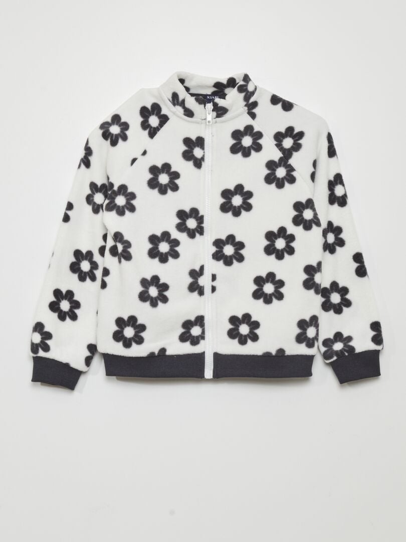 Bedrukte fleece sweater met rits - WIT