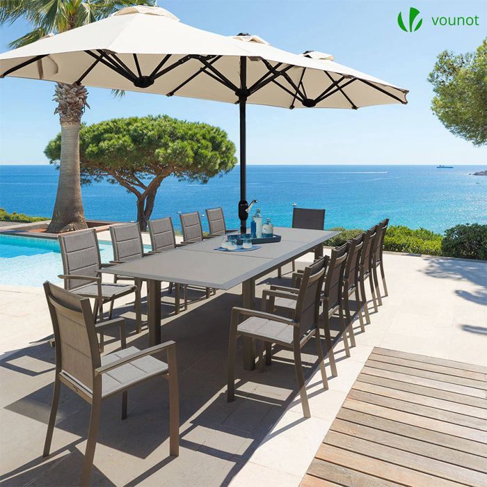 Sombrilla de jardín doble de aluminio VOUNOT® 300x150cm Beige - Protección UV 30+