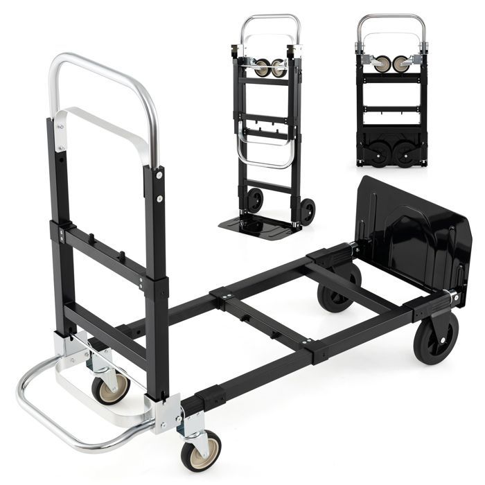 Carretilla plegable convertible 3 en 1 COSTWAY - Mango telescópico - Longitud ajustable - 4 ruedas para facilitar el transporte - 272 kg