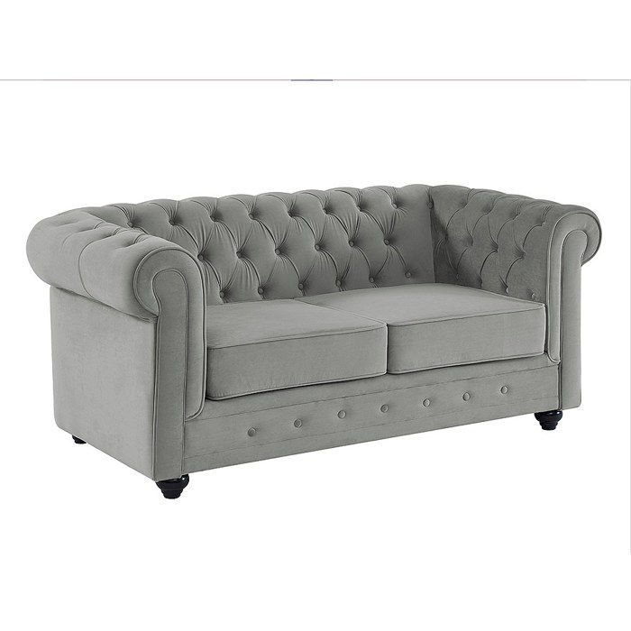 Sofá Chesterfield de 2 plazas - Terciopelo gris claro