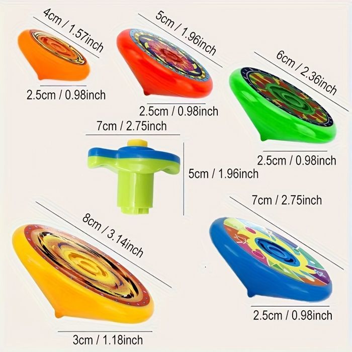 5-Piece Stackable Spinning Tops with Launcher, Colorful Competition Game for Kids, Birthday Party Gift