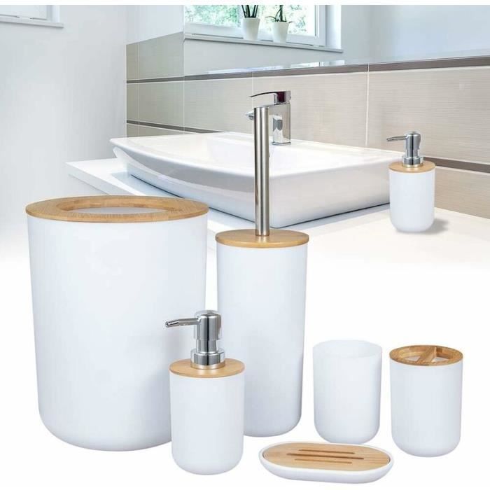 Set di accessori da bagno - YYV - 6 pezzi - Ecologico - Nero - Bambù naturale