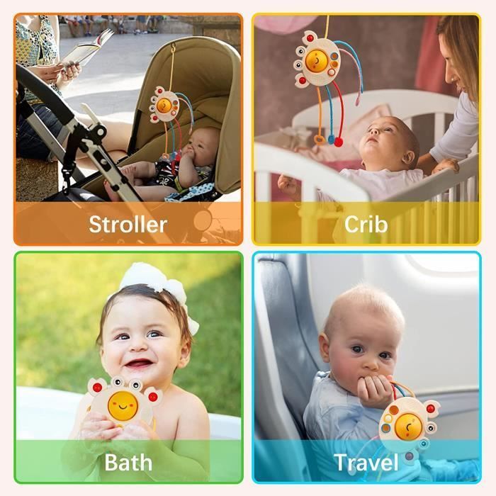 Giocattolo interattivo a forma di granchio con cinturino in silicone, giocattolo Montessori per bambini piccoli, giocattolo educativo.