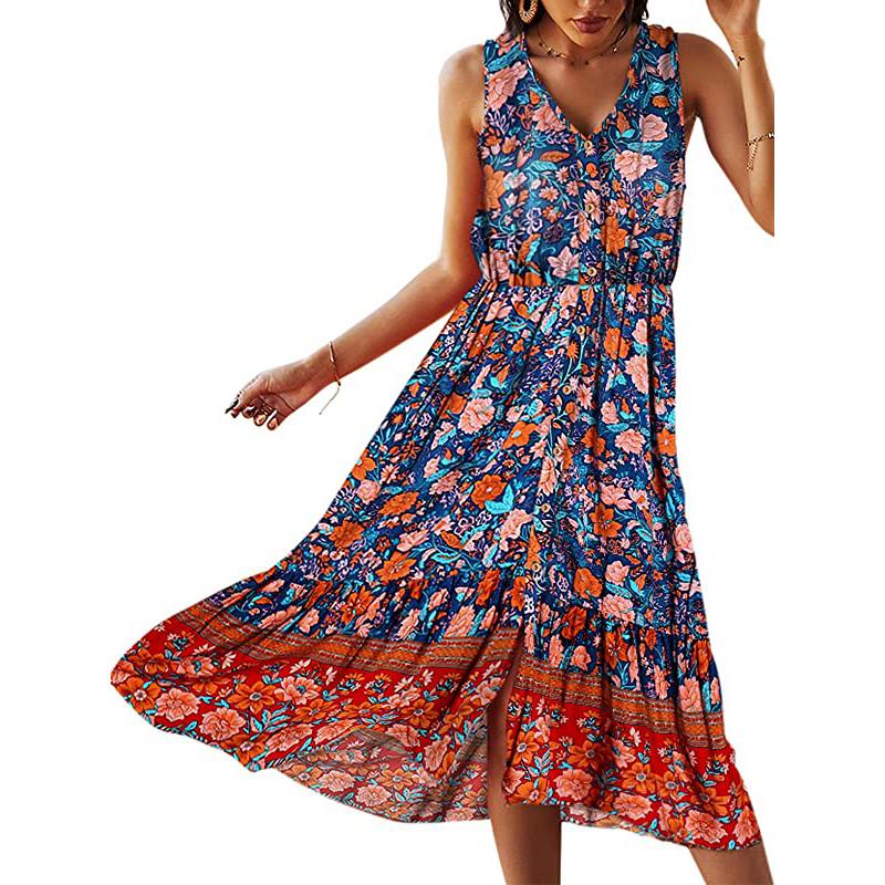 Robe sans manches à motif floral bleu marine S