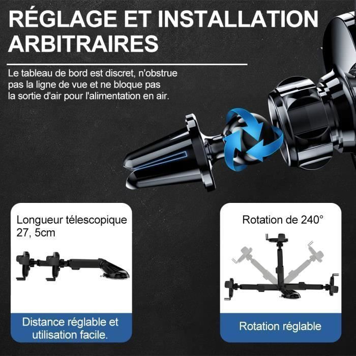 Soporte para teléfono de coche - Universal - Rotación de 360° - Súper succión - Estabilidad - Negro