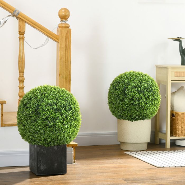 Lot de 2 boules de buis artificielles HOMCOM 40 cm, protection UV, décoration pour la maison, le jardin, la fête de mariage, vert