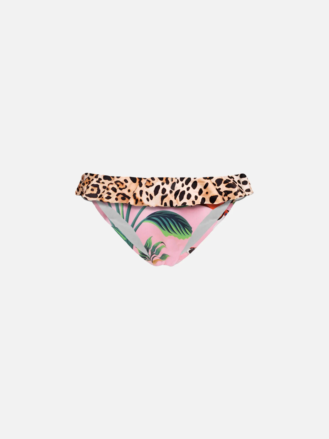 Zwembroekjes voor meisjes met luipaardprint en tropische print.