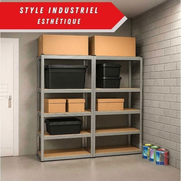 Scaffale da garage in metallo a 5 ripiani (L180 x P40 x H180 cm): robusto, modulare, facile da montare con clip senza viti.