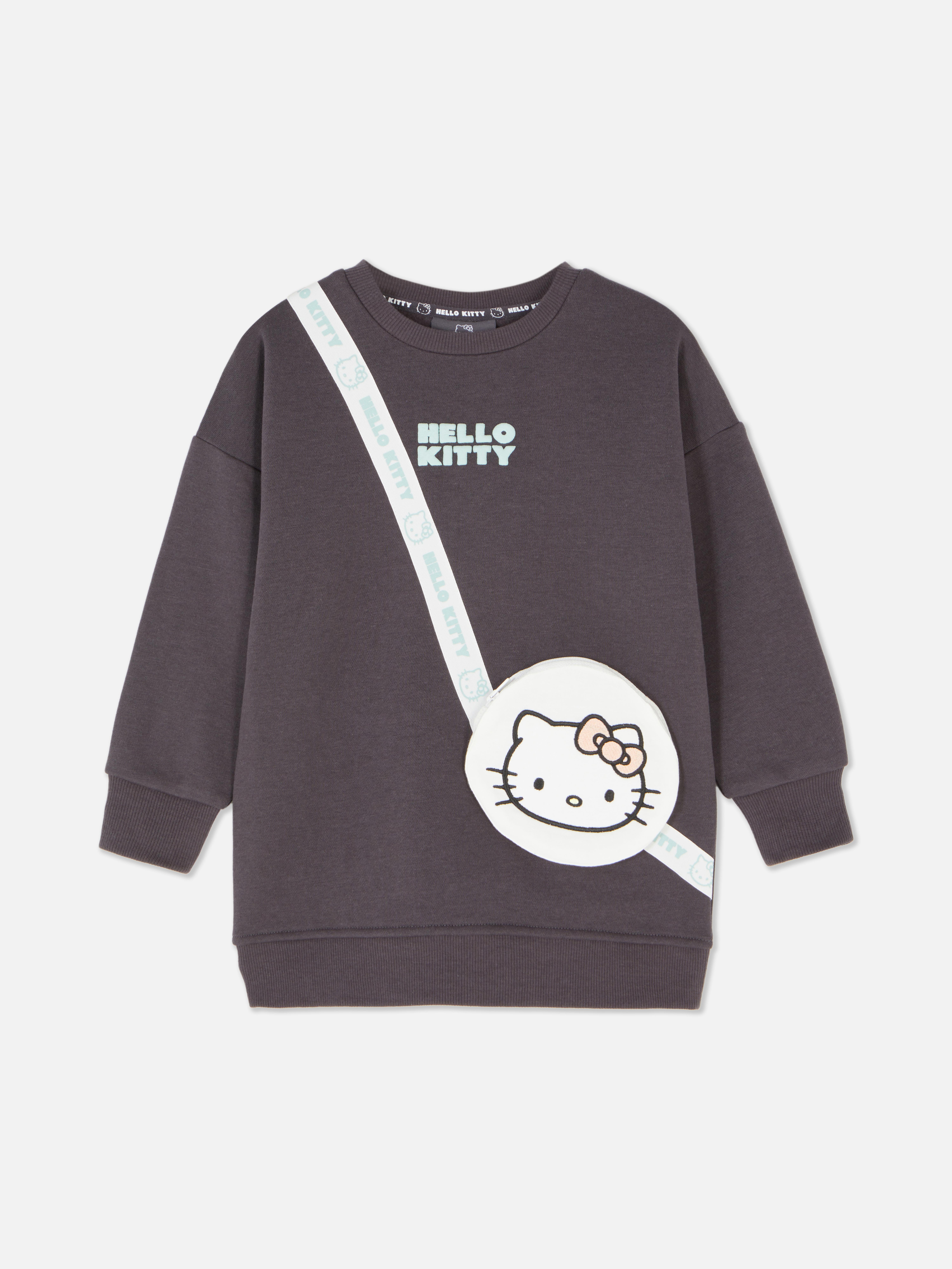 Sweatshirt mit Hello-Kitty-Schultertasche Ein langes Hello-Kitty-Sweatshirt mit einer passenden Tasche als Accessoire