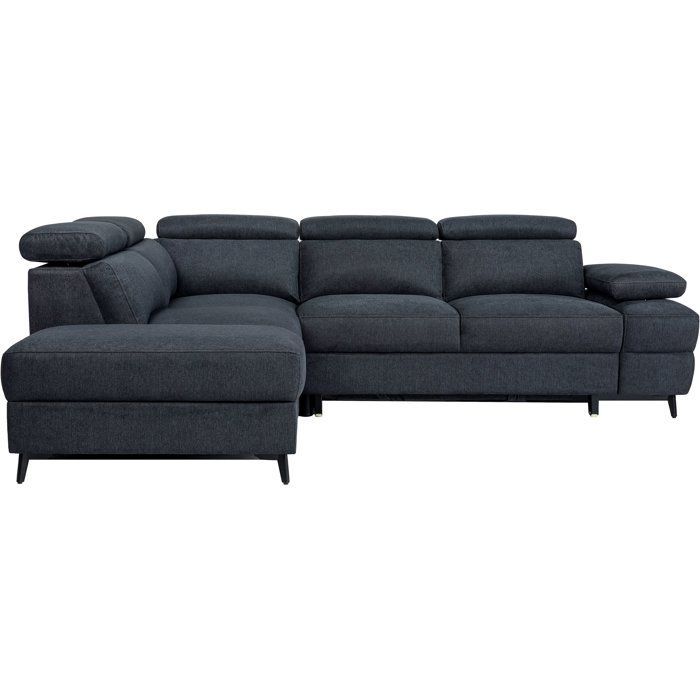 Canapé d'angle convertible - 5 places - NINA - Tissu Noir - Coffre - 255 x 208 x 73 cm
